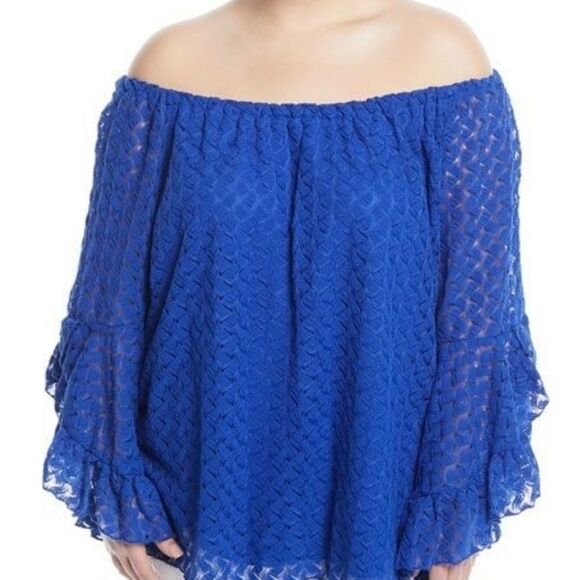 Fever Blue lace blouse bell sleeves - Picture 1 of 8